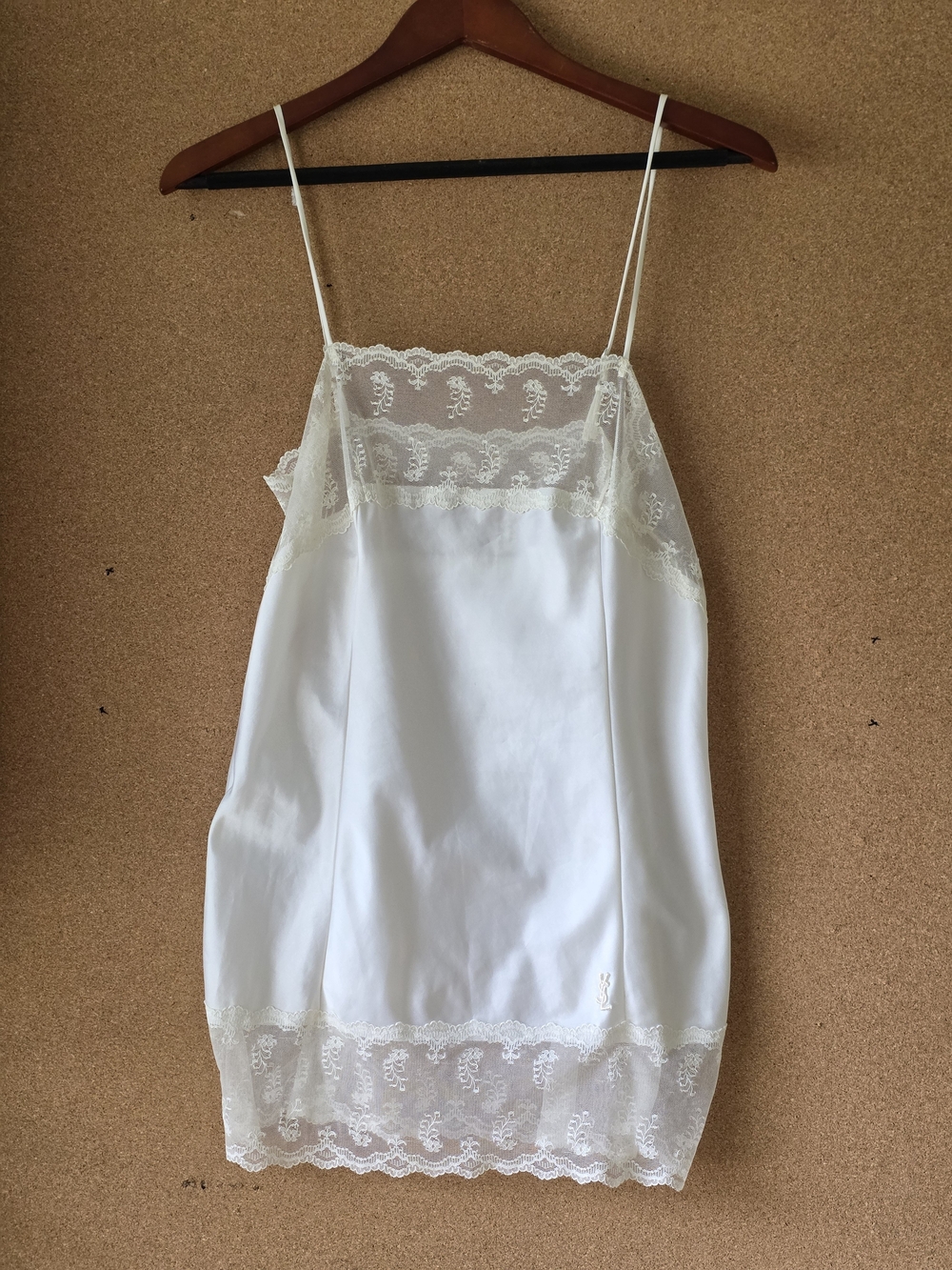Yves Saint Laurent Lingerie Satin Camisole Top Embroidered Logo Sz34 Made France